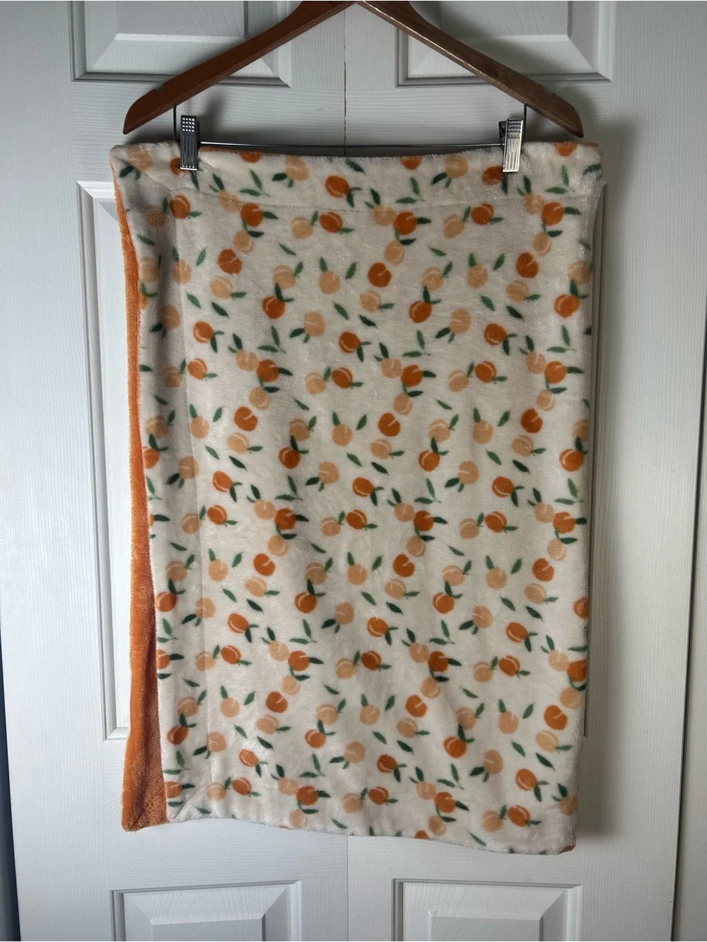 Orange Peach Fruit Baby Blanket Green Leaves Beige Tan Plush Security Lovey